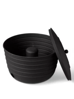 Matte Black Ribbed Hose Pot With Lid -Gardeners Supplies Sales 8611991 5868 tif