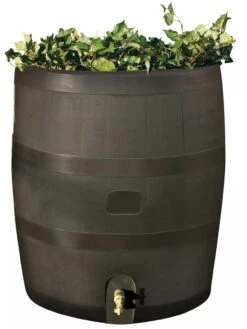 Round Rain Barrel With Planter, 35 Gallons 13 Round Rain Barrel With Planter, 35 Gallons -Gardeners Supplies Sales 8612856WALNT 01V tif