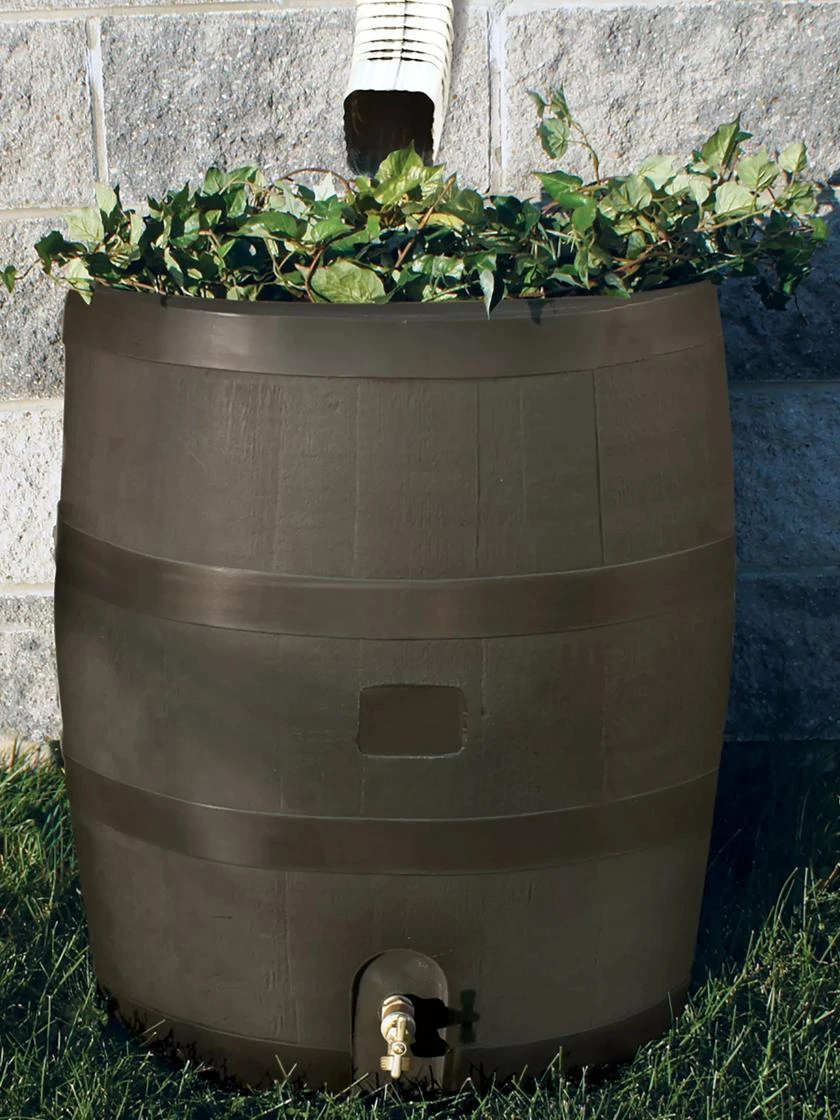 Round Rain Barrel With Planter, 35 Gallons 1 Round Rain Barrel With Planter, 35 Gallons